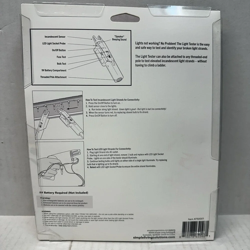 Living‎ Solutions 2-In-1 Adjustable Ladderless String Light Tester Incandescent
